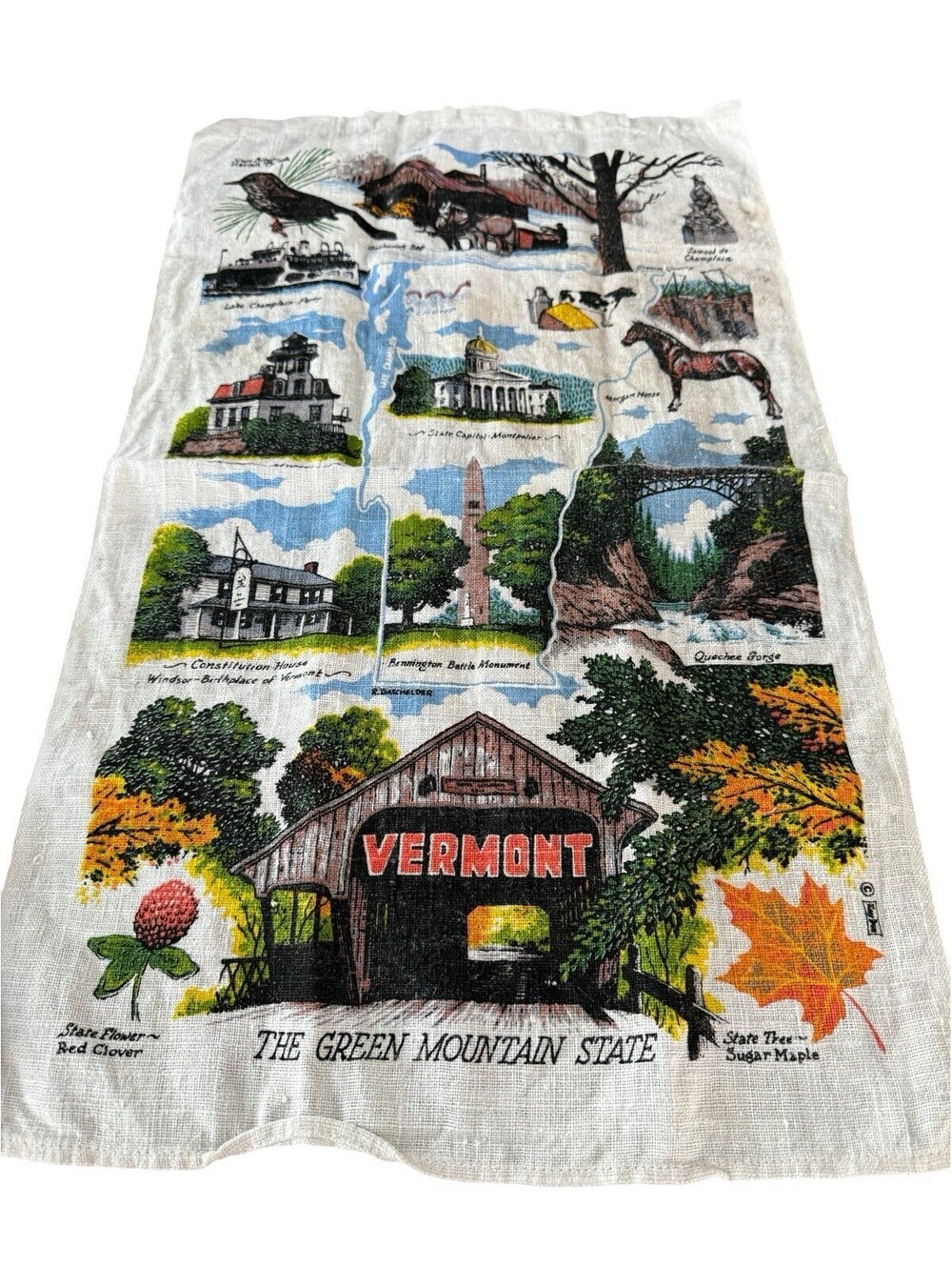 Vintage Souvenir Dish Tea Towel Vermont Linen